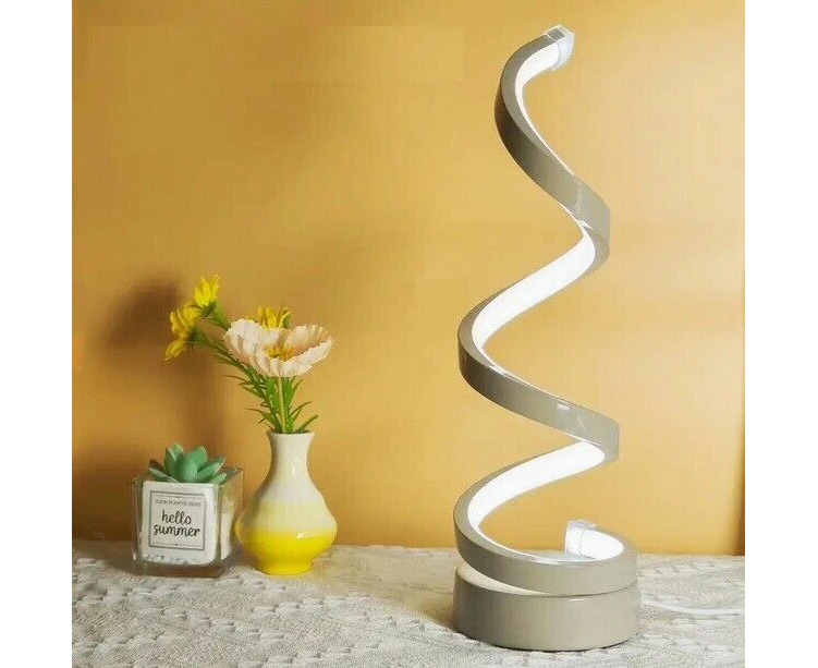 Spiral Table Lamp For Bedroom Nightstand Bookshelf Room Home Decor Premium Grey