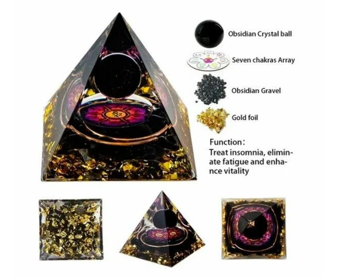 Obsidian Crystal Generator Pyramid Egyptian Healing Chakra Resin Gift Meditation