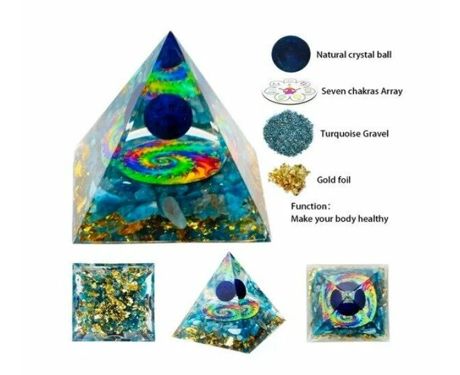 Blue Turquoise Crystal Generator Pyramid Egyptian Healing Chakra Resin