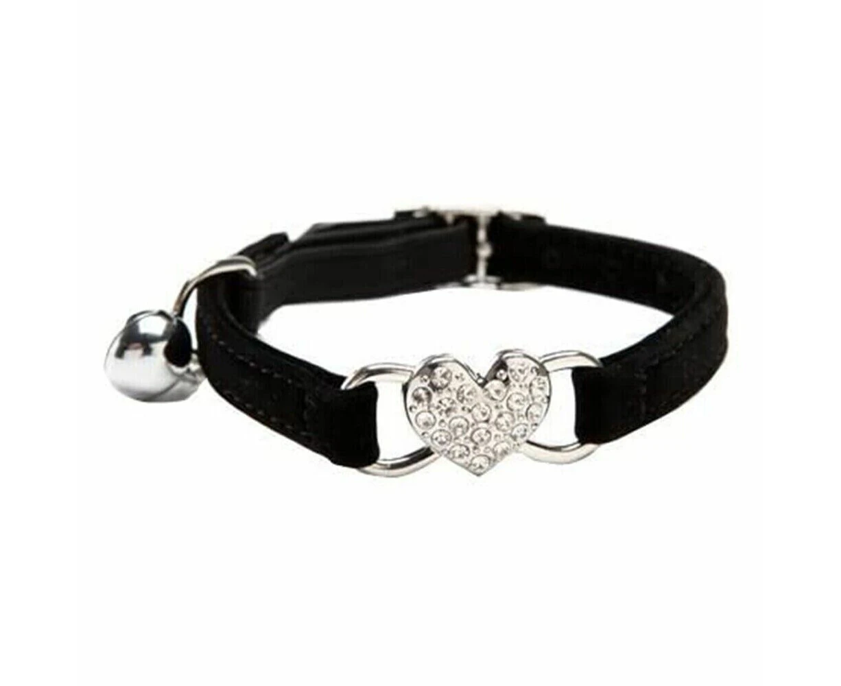 Adjustable Suede Collar Cat Kitten Dog Puppy Pet Safety ReleaseHeart Bling Black