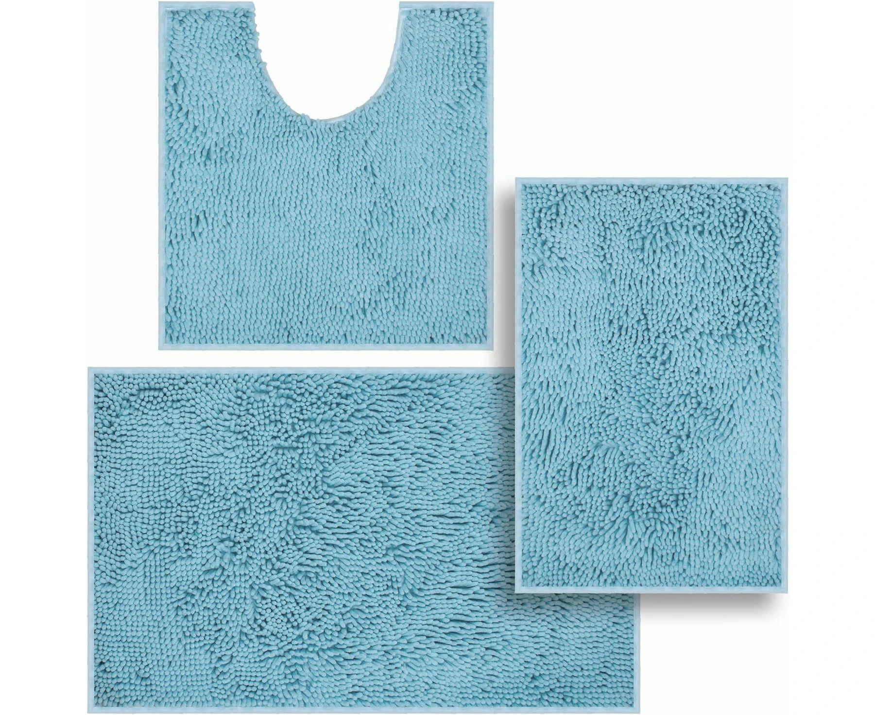 Set of 3 Ultra Soft Non Slip Chenille Absorbent Shaggy Bath Mat Rugs for Bathroom Tub Shower Toilet Blue