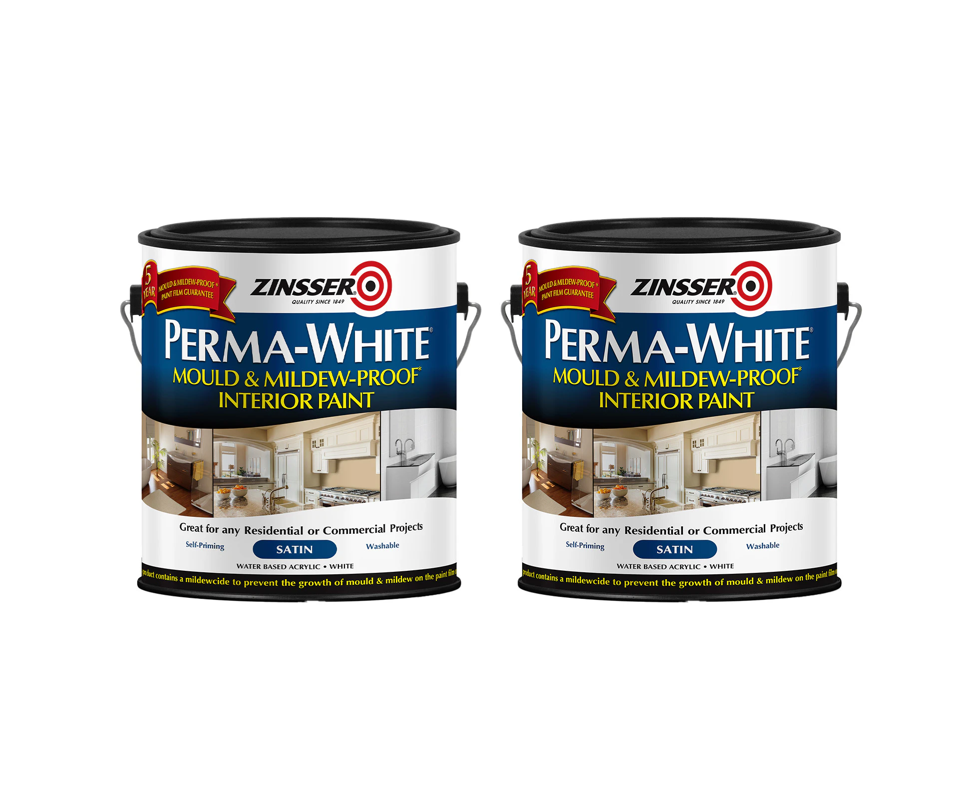 Bundle Zinsser Perma-White Mould & Mildew-Proof Paint Satin White 3.78L x 2