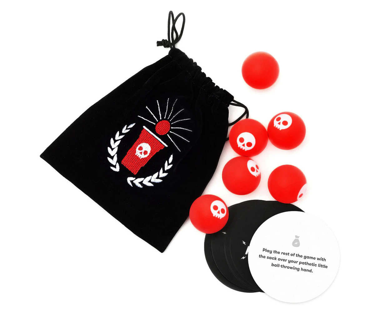 6pc Cut Games Fear Red Pong Balls & Dare Cards w/ Sack Drinking Game 21y+