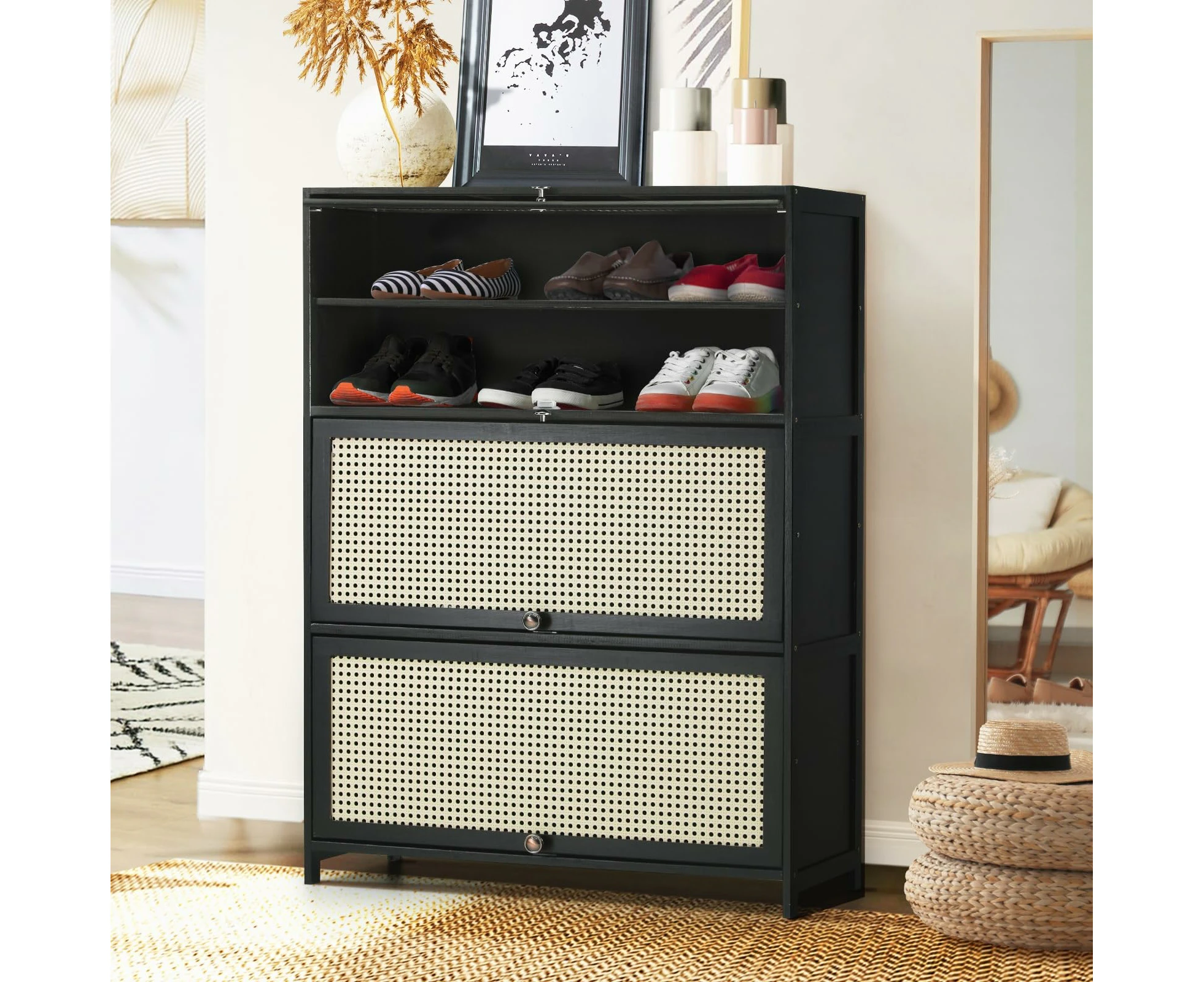 Shoe Storage Cabinet with 3 FILP-up Doors Shoe Rack Cabinet Organiser 6-Tiers