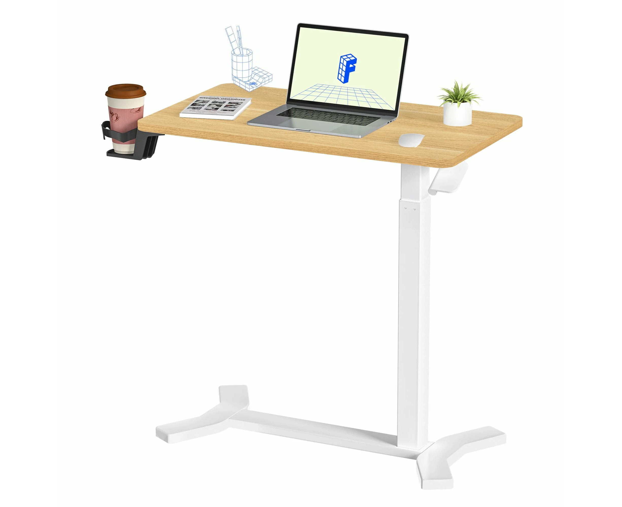 Medical  Adjustable Overbed Bedside Table with Wheels Pneumatic Mobile Standing Desk Laptop Desk