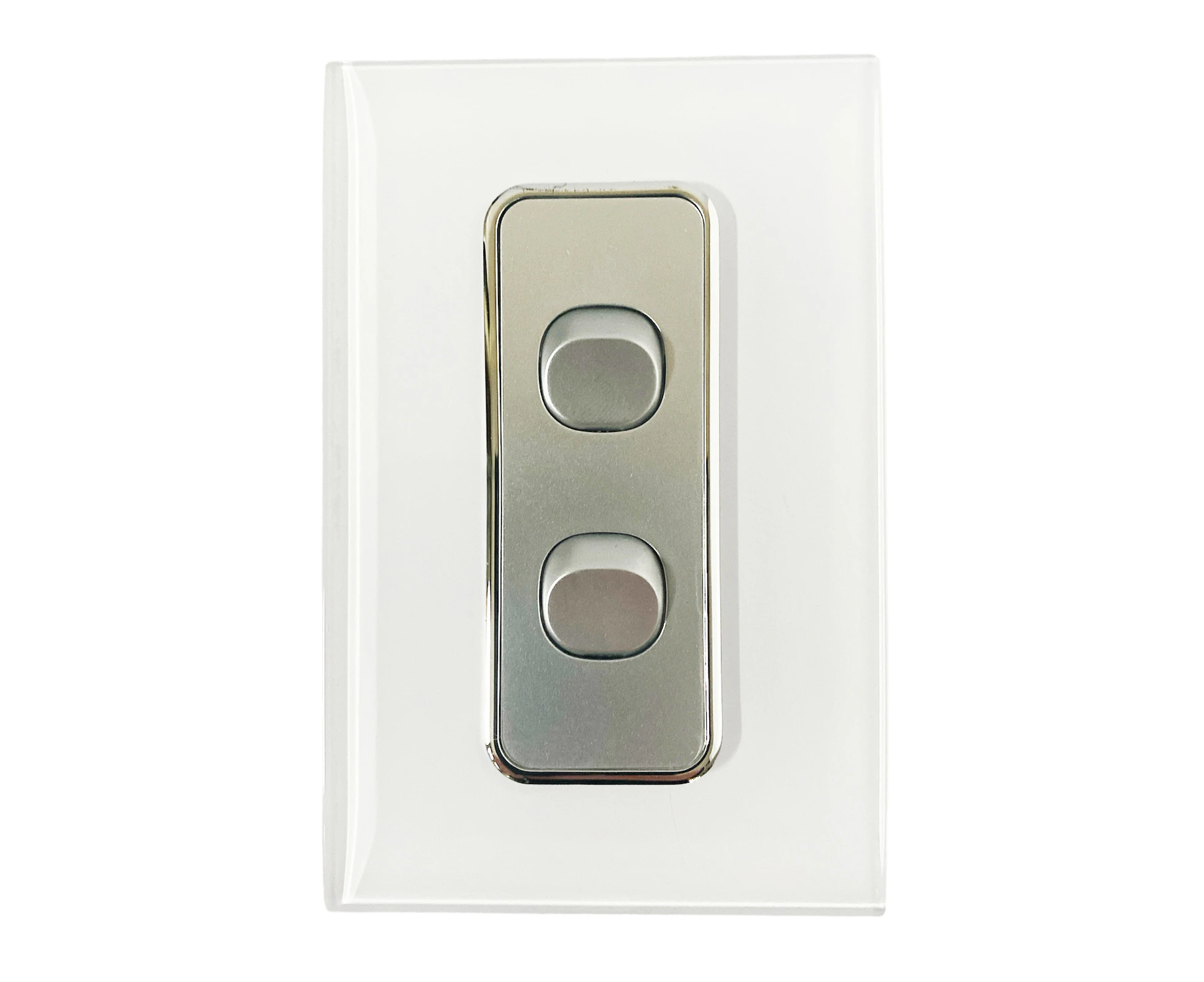 ECLIPSE AUTOMATION 2 Gang Wall Switch  White on Silver - SSA - Double