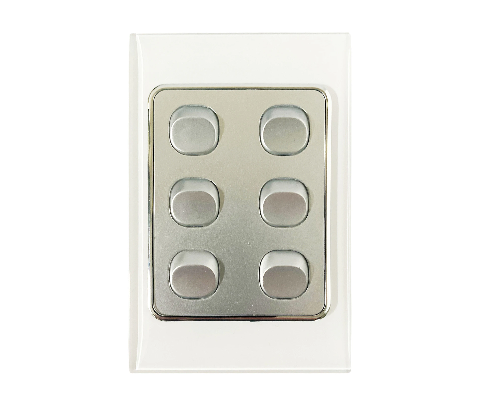 ECLIPSE AUTOMATION 6 Gang Wall Switch  White on Silver - SSA - Sextuple