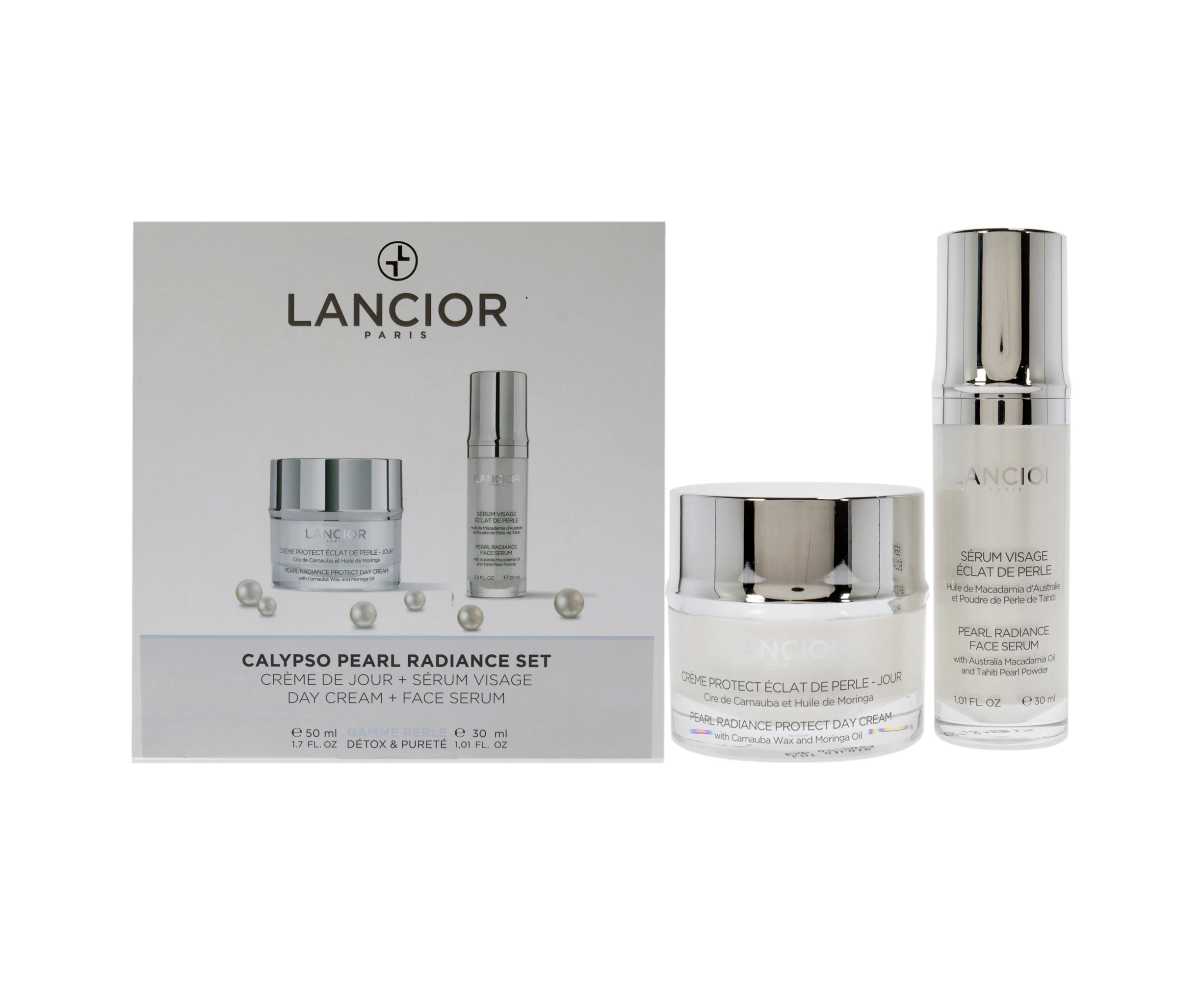 Pearl Radiance Calypso Set by Lancior for Unisex - 2 Pc 1.01oz Pearl Radiance Sublime Face Serum, 1.7oz Pearl Radiance Protect Day Cream