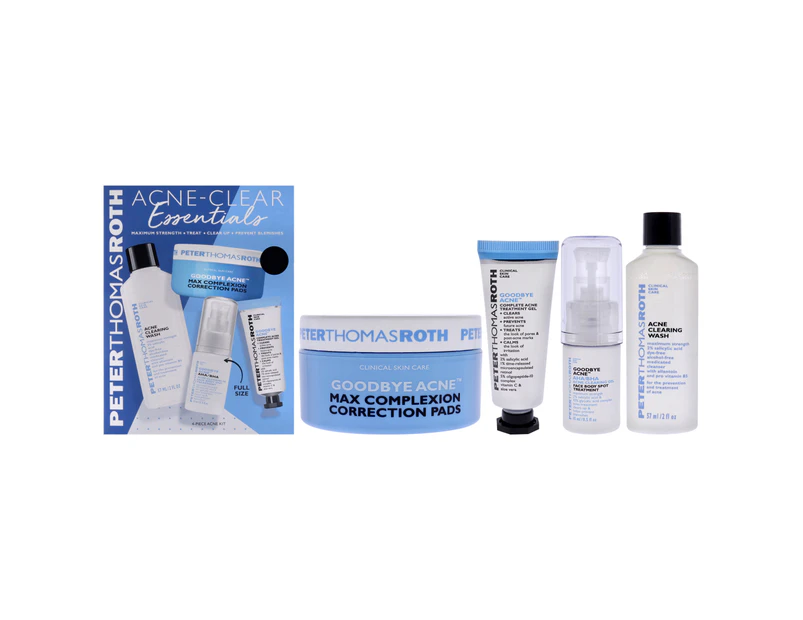 Acne-Clear Essentials Kit by Peter Thomas Roth for Unisex - 4 Pc 2oz Acne Clearing Wash, 0.25oz Goodbye Acne Complete Acne Treatment Gel