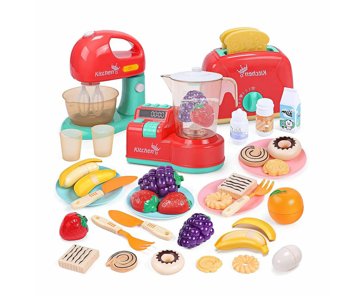 CUTE STONE Toy Kitchen Appliances Playset Kids Accessories Mixer Blender Toaster