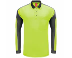 Big BEE Panel Polo Shirt Mens Workwear Short Sleeve Pocket Sport Cool Black Blue Pink Hi Vis - YELLOW GREY