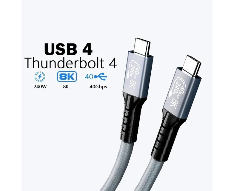 Pisen BoostUp Thunderbolt 4 USB-C to USB-C Cable (1M) Black - USB4 - 40Gbps240W8K 60Hz4K Video Edit Best for Laptop iPhone iPad Samsung Galaxy