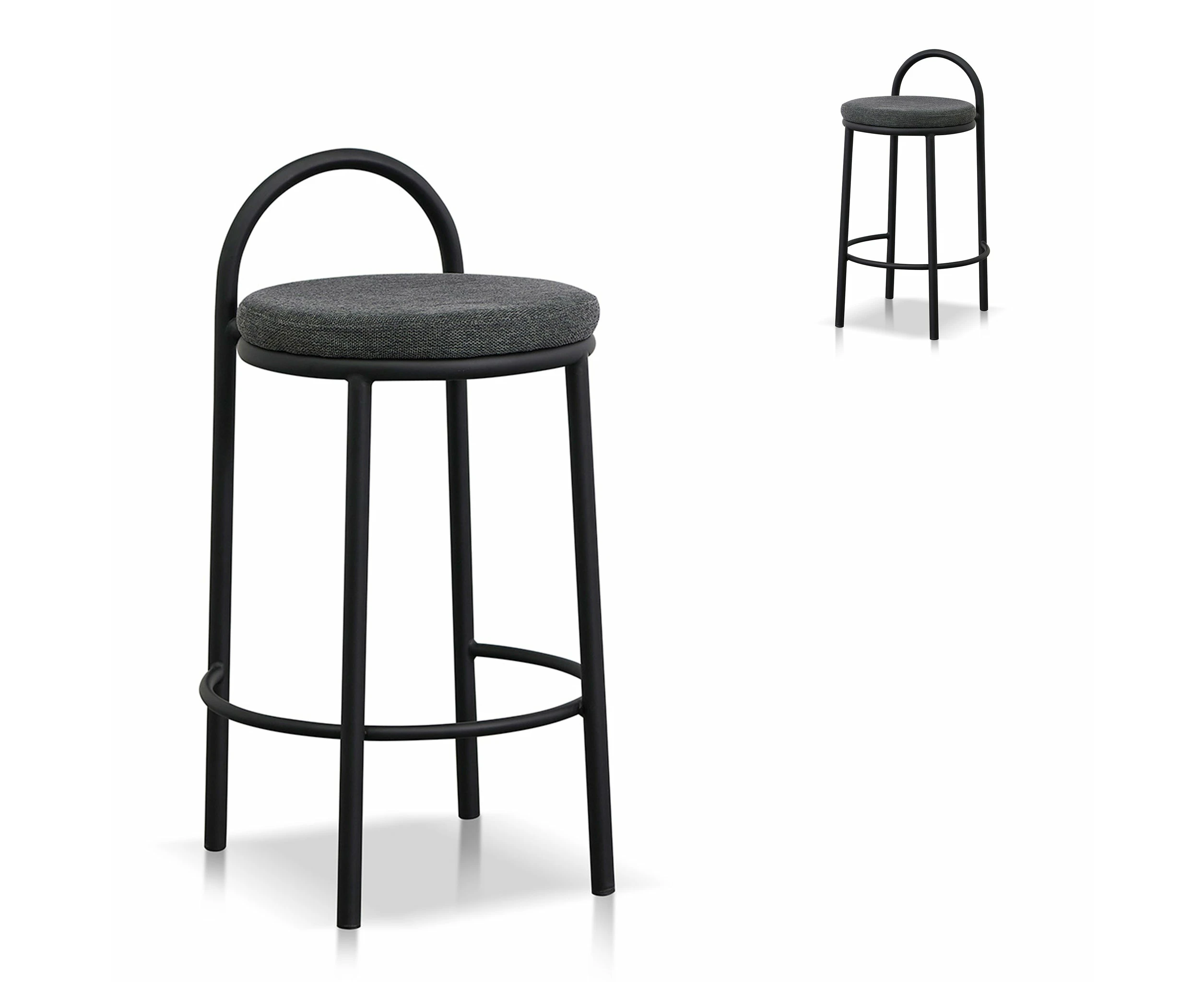 Set of 2 - Mclean 63cm Black Frame Bar Stool - Charcoal Grey