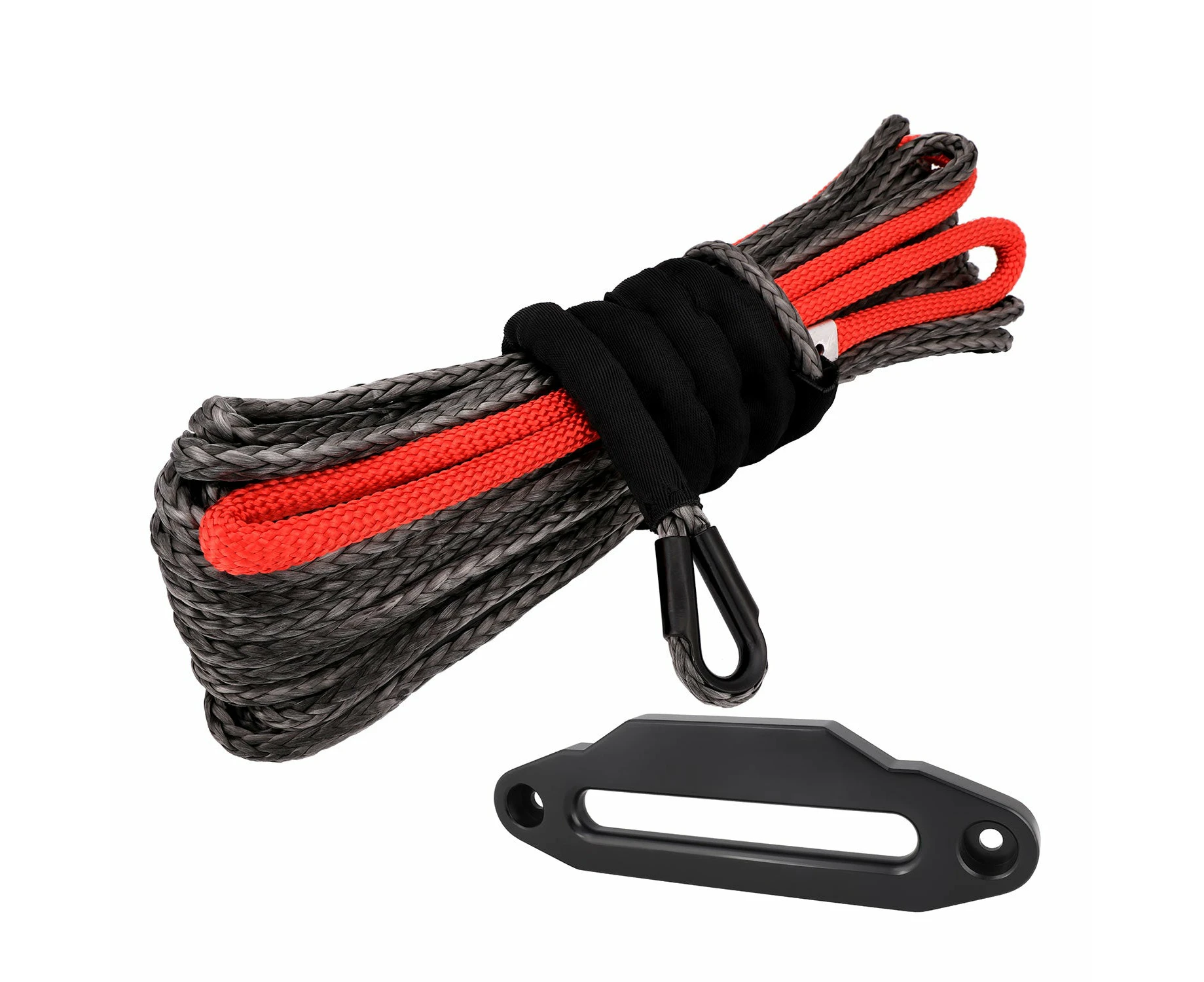 BLK Dyneema Winch Rope 10MM x 30M  BLK Anodised with Fairlead Synthetic 4WD Tow