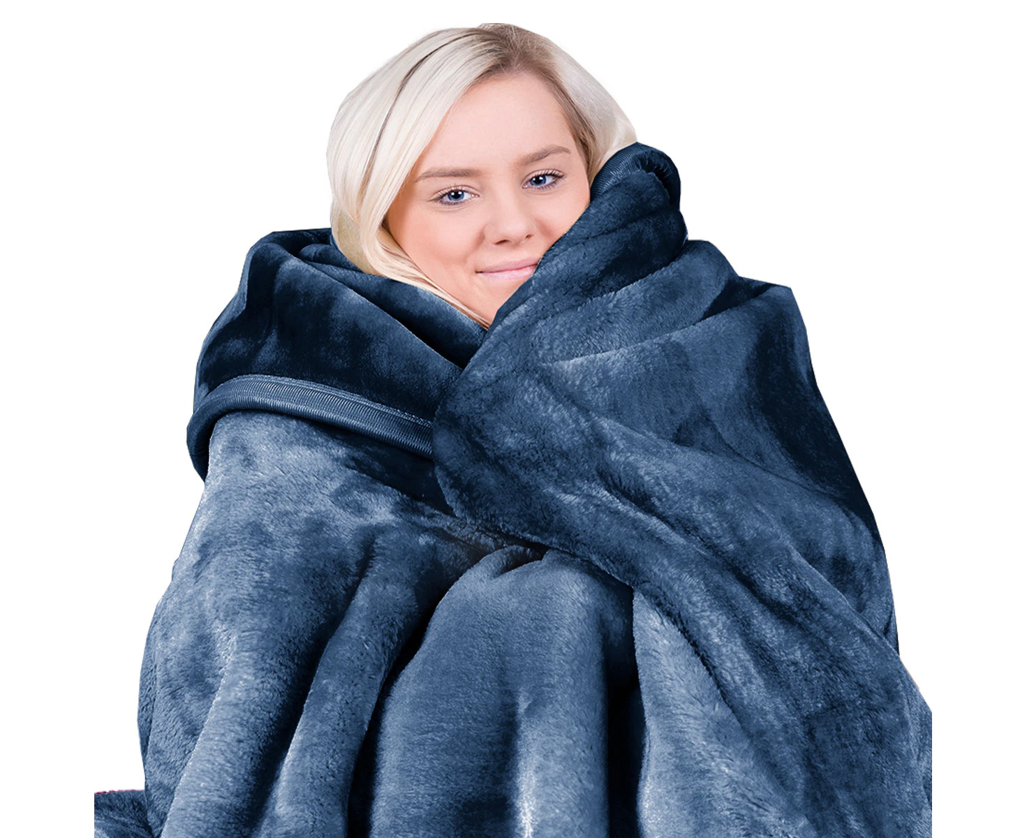 Laura Hill Faux Mink Blanket 800GSM Heavy Double-Sided - Navy Blue