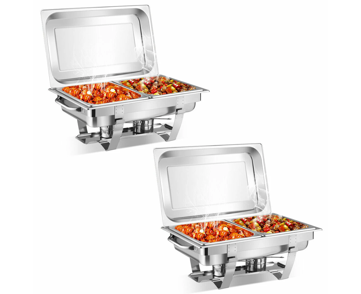 Giantex 2PCS 9L Stainless Steel Chafing Dish Roll Top Chafer Buffet Rectangular Full Size Food Warmer Indoor & Outdoot Use