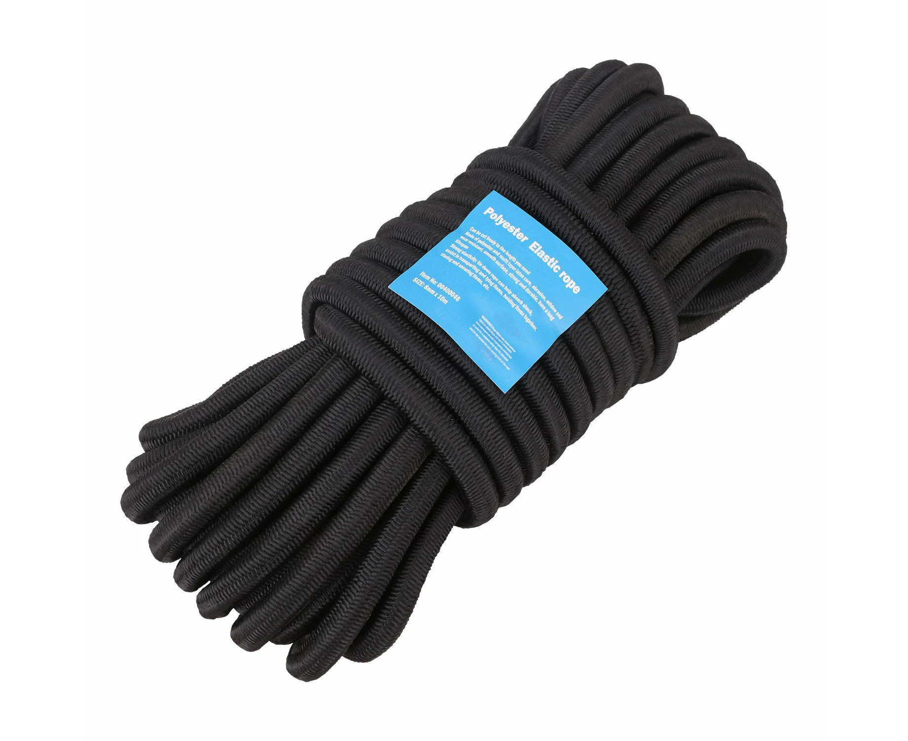 8mm X 10M High Tenacity Black Polyster Elastic Rope Shock Core Bungee Tie Down