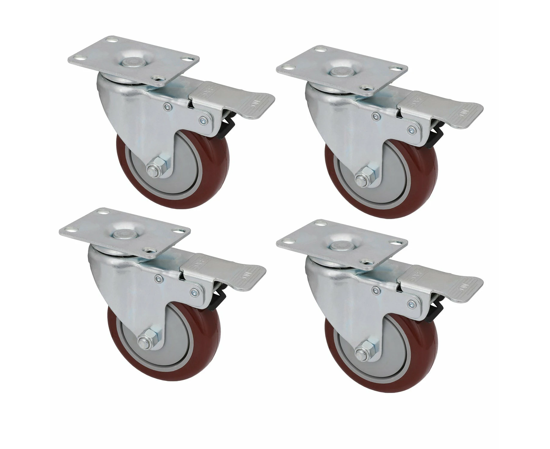 Heavy Duty 4" PU Swivel Swivel Casters Trolly Bench Wheels Castors W/Brake - 4 Pcs ( 4W/Brake)