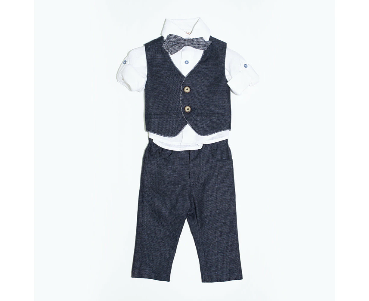 Dolce Bambini - Baby Boy 4 Piece Navy Linen Suit