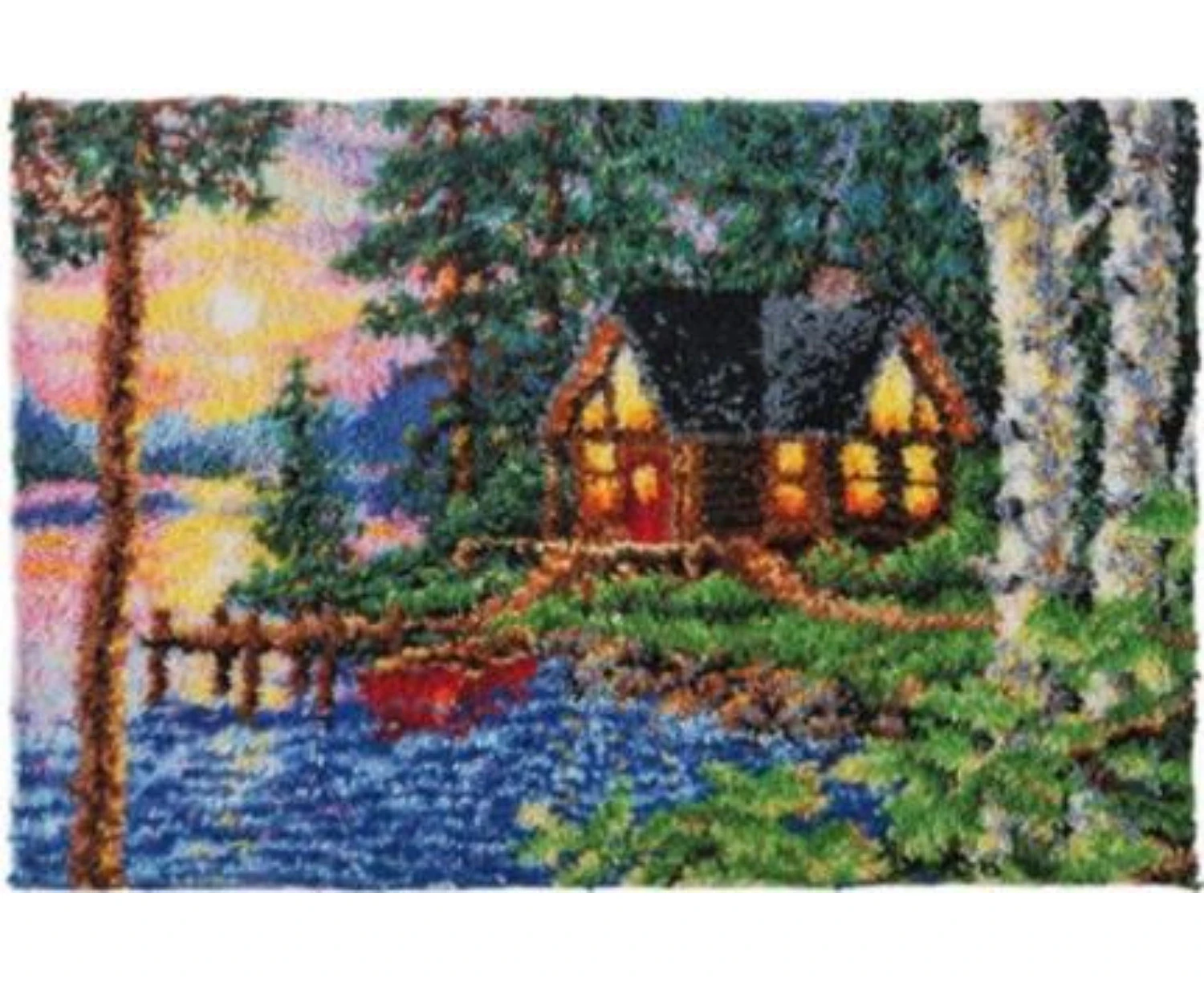 Rug Making Latch Hooking Kit | Cottage on Lake 60x40cm Blank Canvas