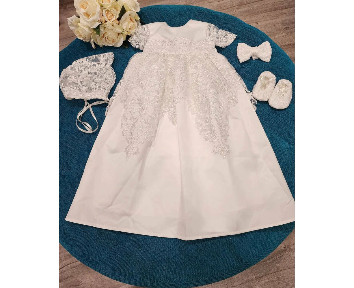 Christening - Erina Silk Lace Sequined Short Gown - Ivory