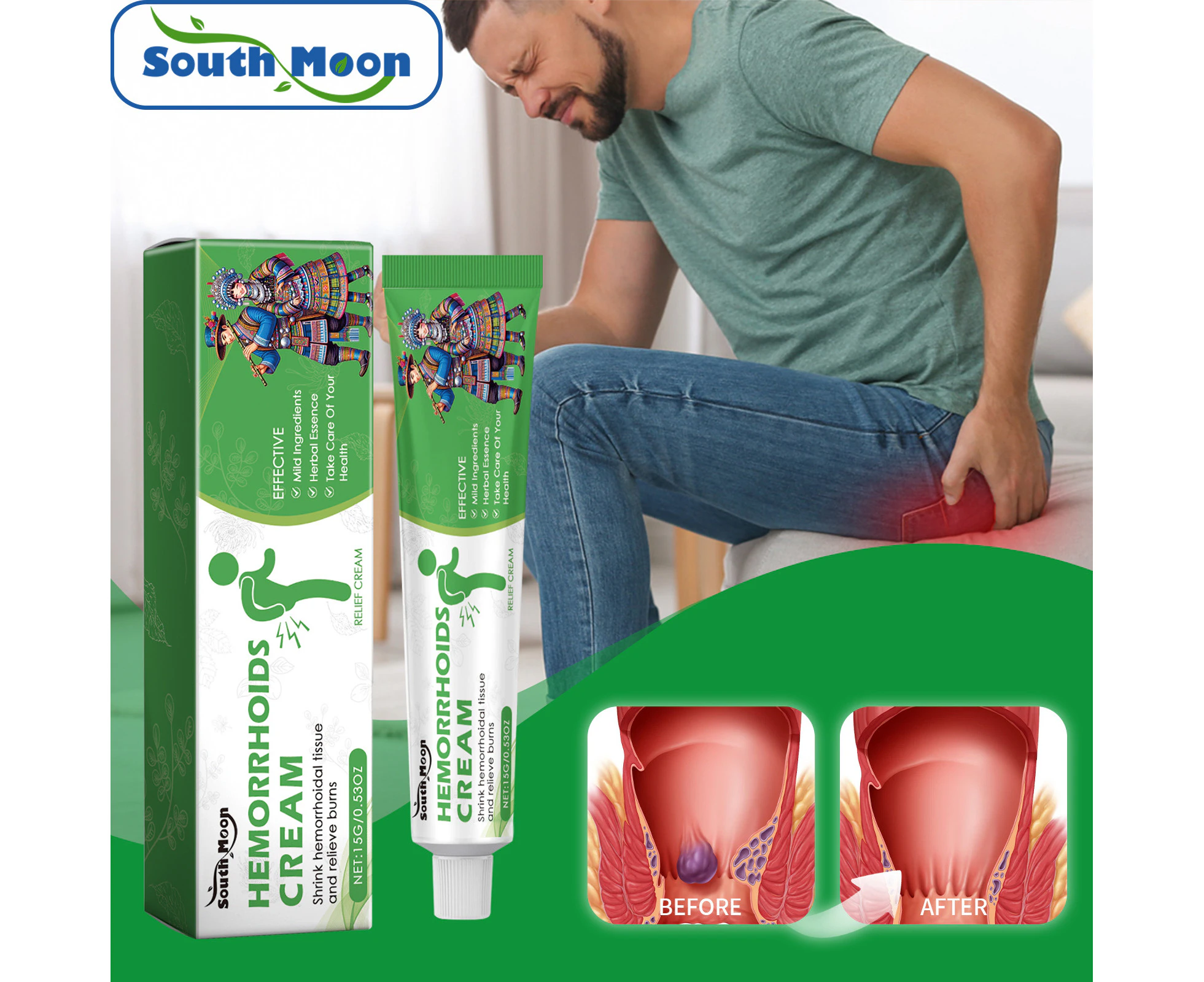 Hemorrhoid Cream, Chrysanthemum Relief, (15G Tube) Relieves Hemorrhoids, Hemorrhoids, Itching, Burning, Discomfort, Etc.