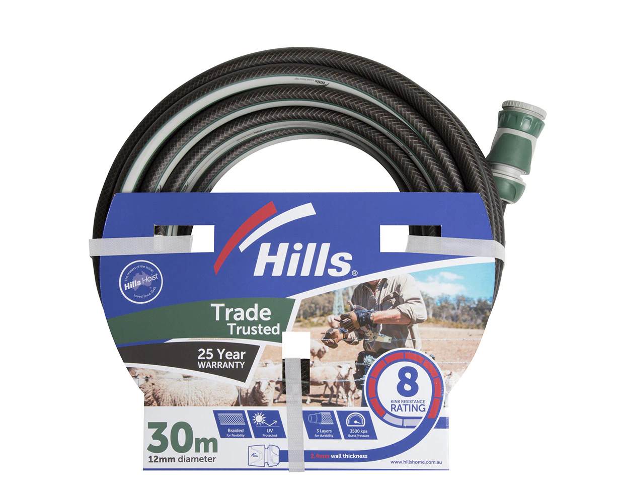 Hills Trade Trusted Garden Watering Hose 12mm x 30M Flexible Kink Resistant