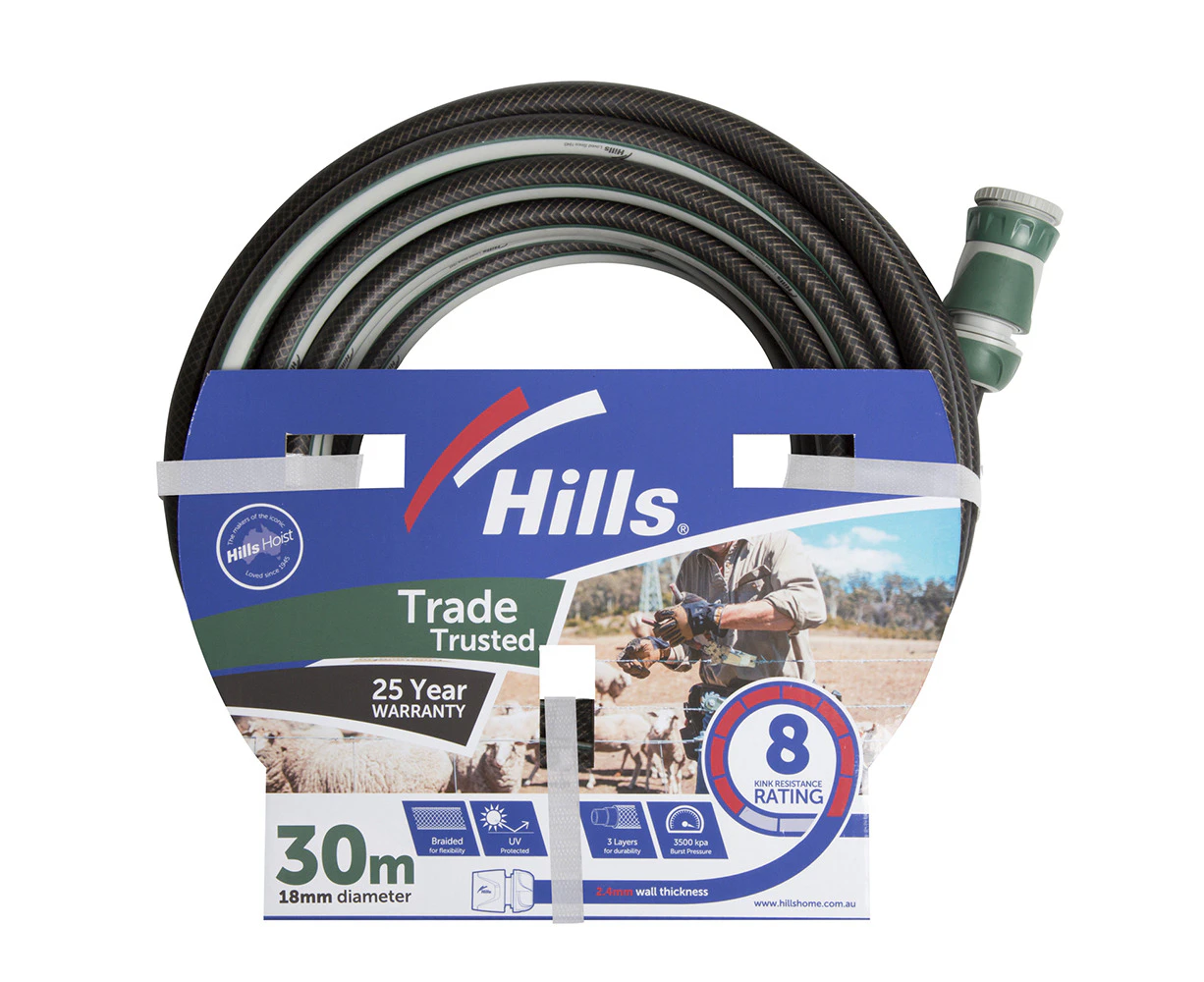 Hills Trade Trusted Garden Watering Hose 18mm x 30M Multipurpose Kink Resistant