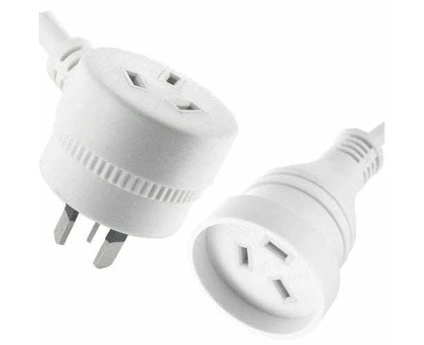 Piggyback Mains Power Extension Cord Australian 240V Power Lead AU 3-Pin White - ELPB050W, 50cm