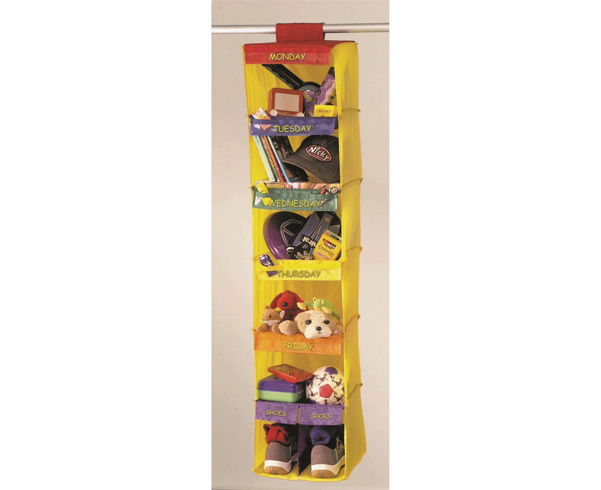 Jokari 33cm Kids Weekly Hanging Organiser Clothes/Shoes Storage Shelf Rack YLLW