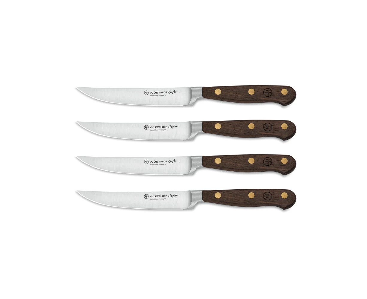 4pc Wusthof Crafter S/S Steak Knife Set w/ Oak Timber Grip 12cm Blade Brown