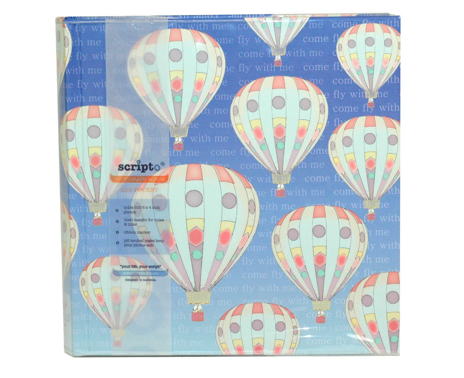 Scripto 200 Pocket 4x6'' Family Photo Album Hard Cover Book Balloon Themed