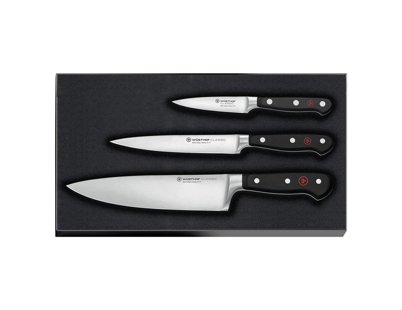 3pc Wusthof Classic Steel Paring/Utility/Chef's Knife Set Kitchen/Cooking BLK