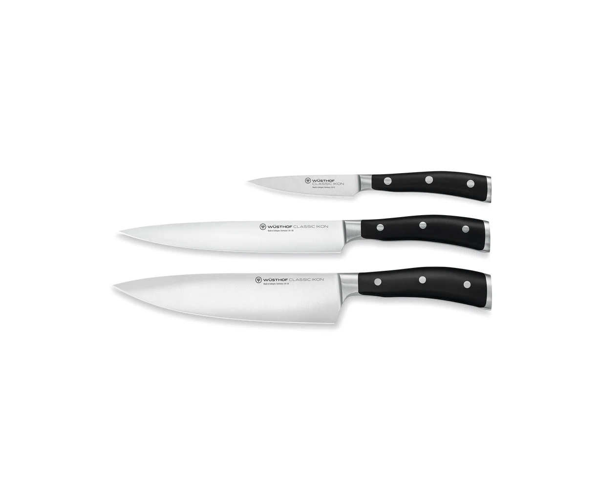 3pc Wusthof Classic Ikon Stainless Steel Paring/Carving/Chef's Knife Set BLK