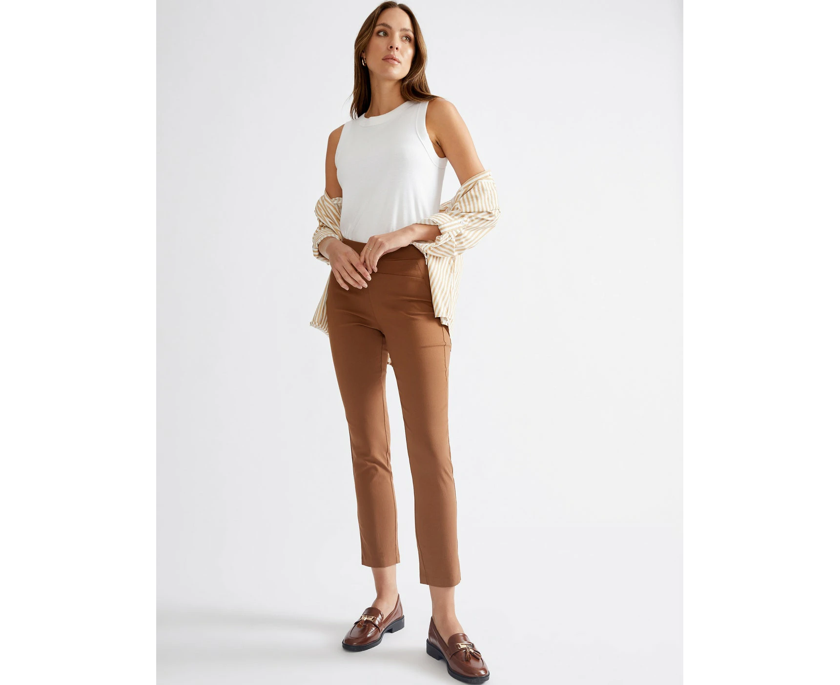 Katies - Womens - Pants / Trousers - All Season - Brown - Tan - Skinny / Slim Leg - Mid Rise - Stretch Elastane - Ankle Length - Casual Work Clothes