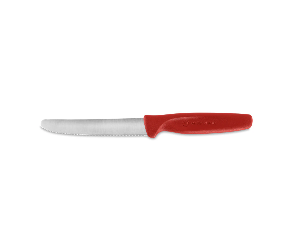 Wusthof Create Steel Serrated Paring Knife Non-Slip Kitchen 10cm Blade Red