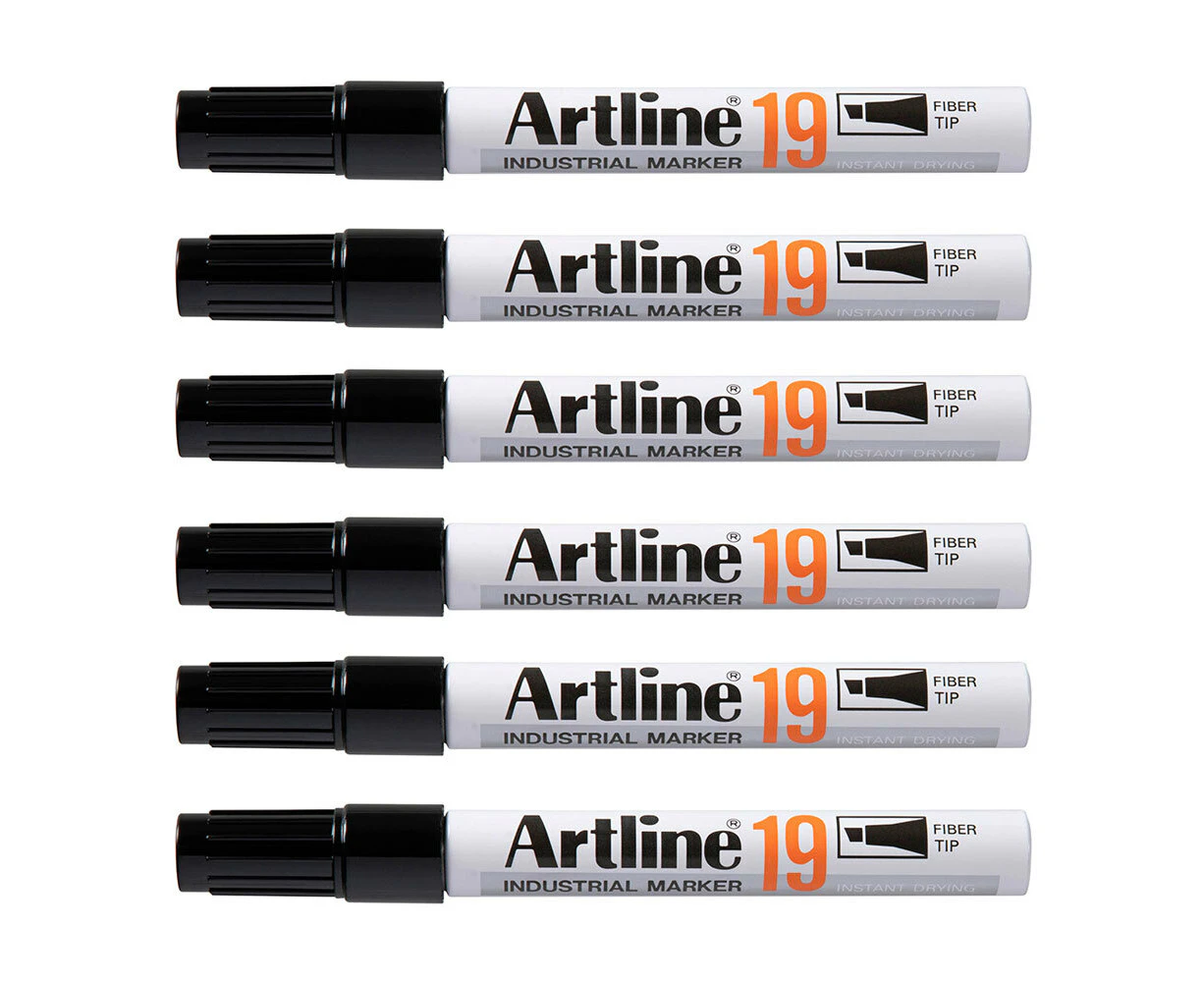 12PK Artline 19 Industrial Permanent Marker 5mm Chisel Nib Instant Dry Black