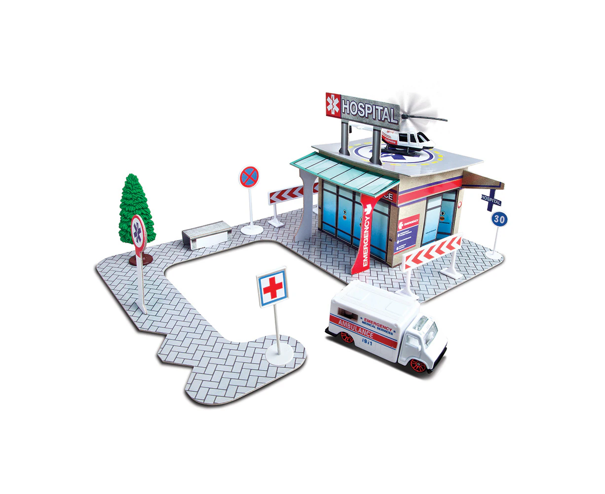 Maisto Fresh Build N Play Hospital Kids Pretend Playset w/ Model Ambulance 3y+