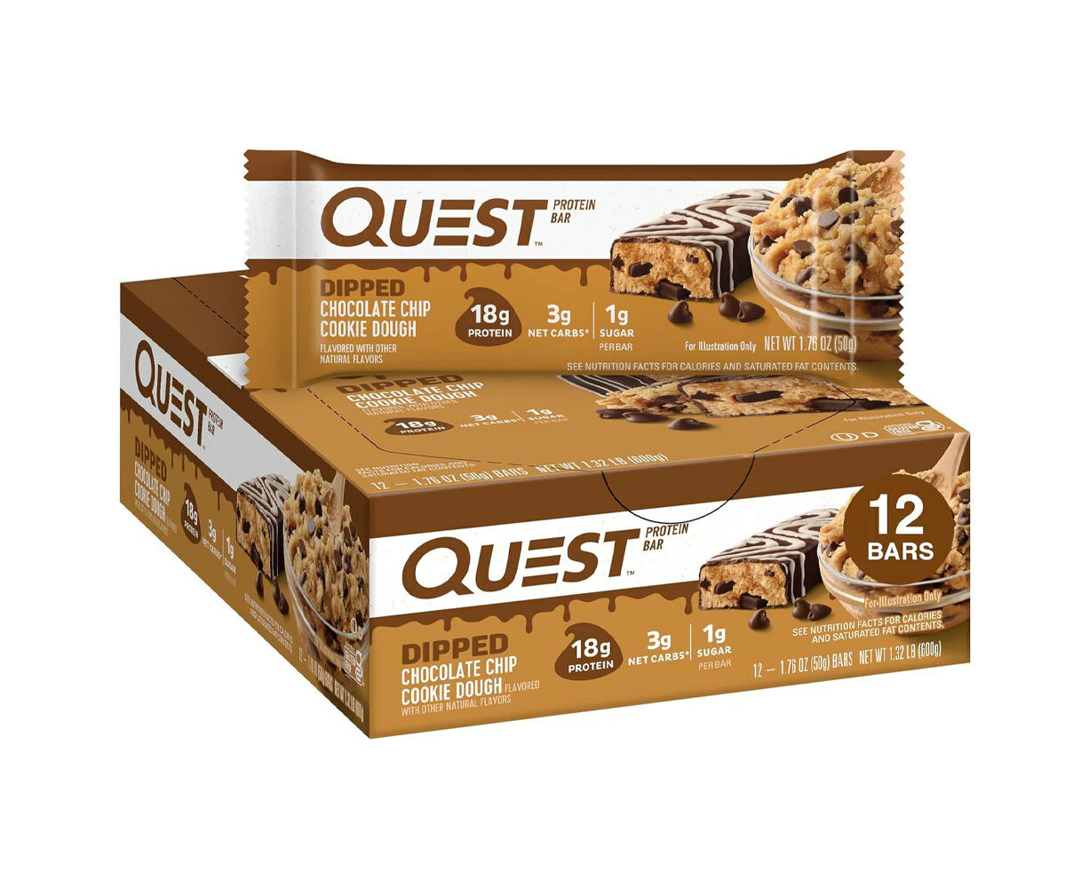 12pc Quest 50g Nutrition High Protein Bar Dipped Choc Chip Cookie Dough