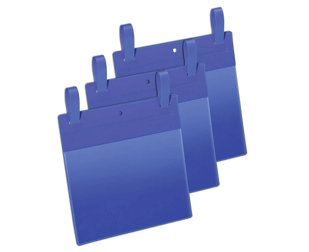 50PK Durable A5 Document Logistic Pockets w/Fastening Straps Landscape Dark Blue