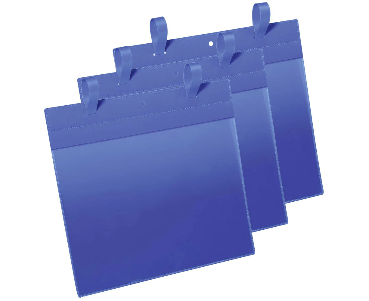 50PK Durable A4 Document Logistic Pockets w/Fastening Straps Landscape Dark Blue