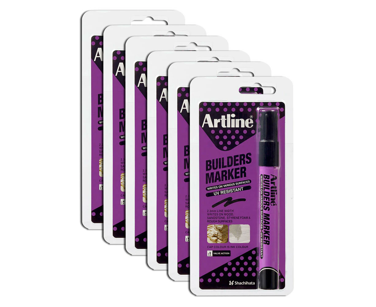 12PK Artline Builders Permanent Marker 2.3mm Bullet Nib For Wood/Concrete Black