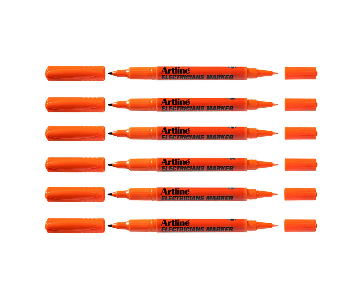 12PK Artline Electricians Permanent Marker 1/4mm Dual Nib Instant Dry Pen Orange