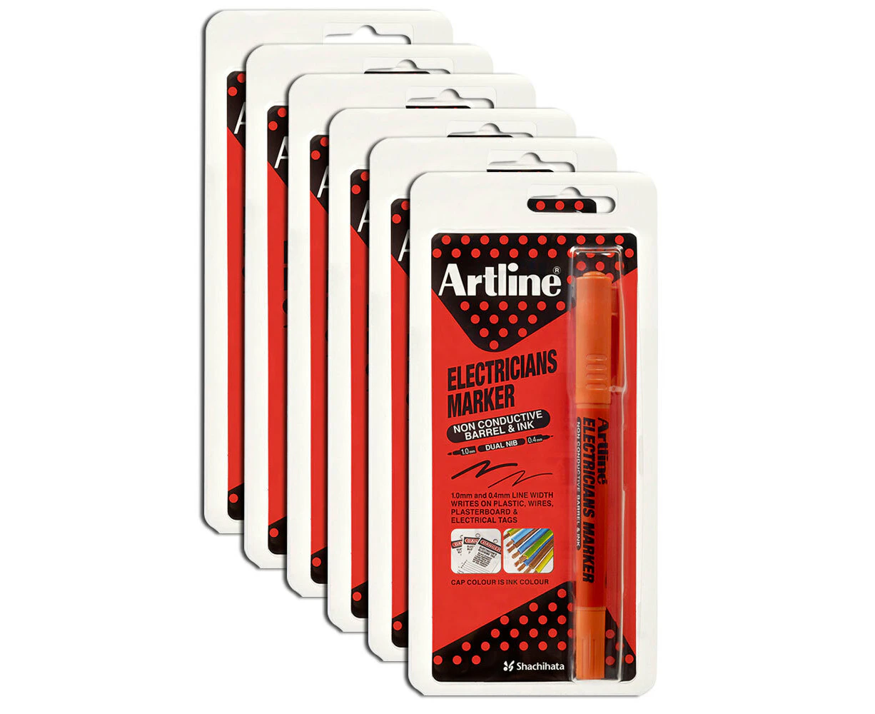 12PK Artline Electricians Permanent Marker 1/4mm Dual Nib For Cables/Tags Orange