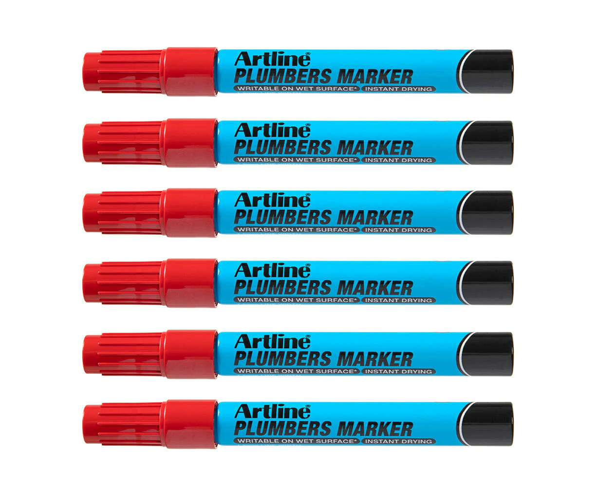 12PK Artline Plumbers Permanent Marker Waterproof/Quick Dry For Wet Surfaces Red