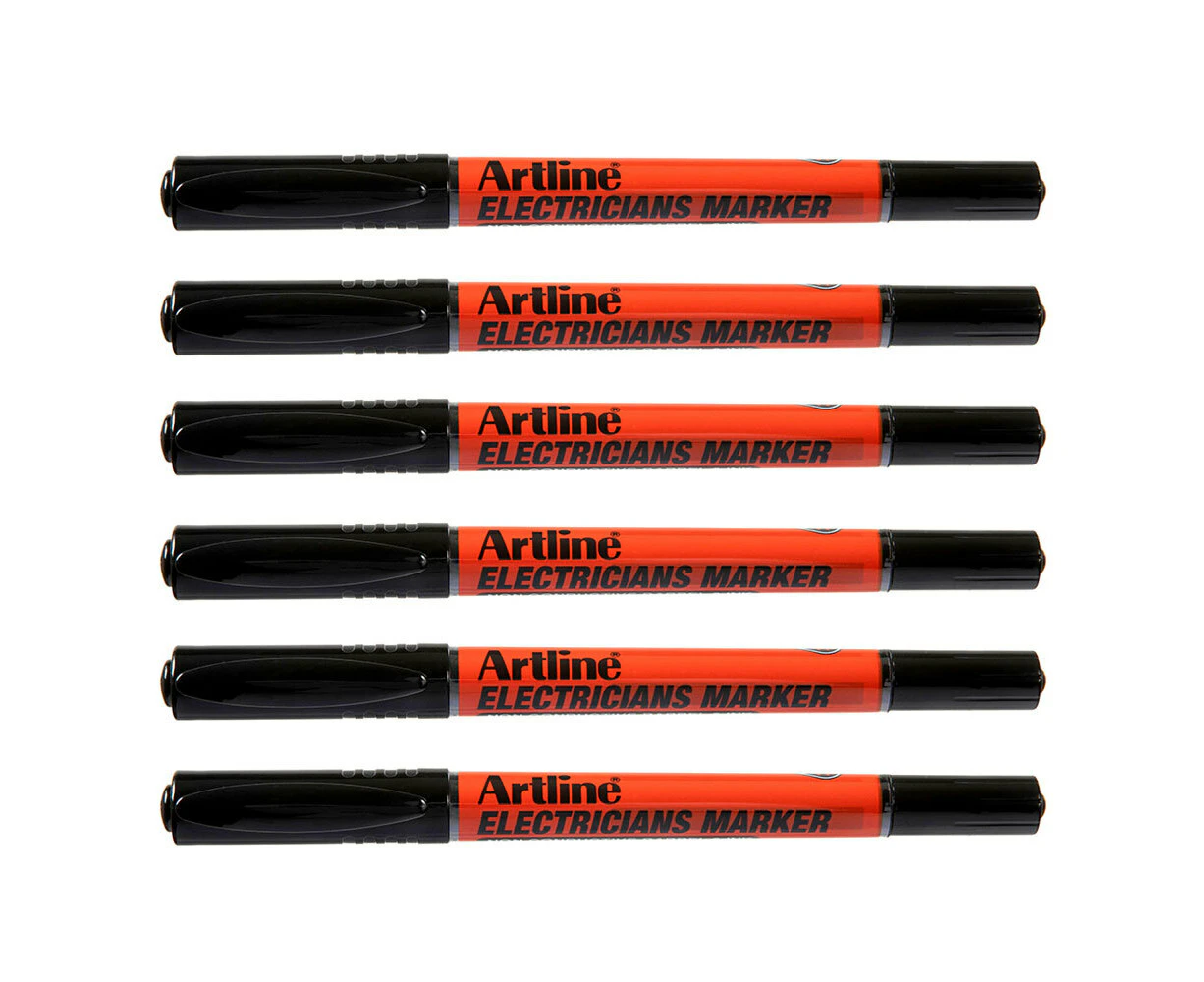 12PK Artline Electricians Permanent Marker 1/4mm Dual Nib Instant Dry Pen Black