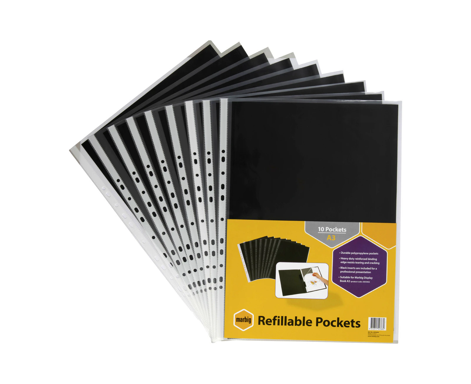 10pc Marbig A3 Display Book Pocket Refill Set w/ Black Inserts Sheet/Sleeve