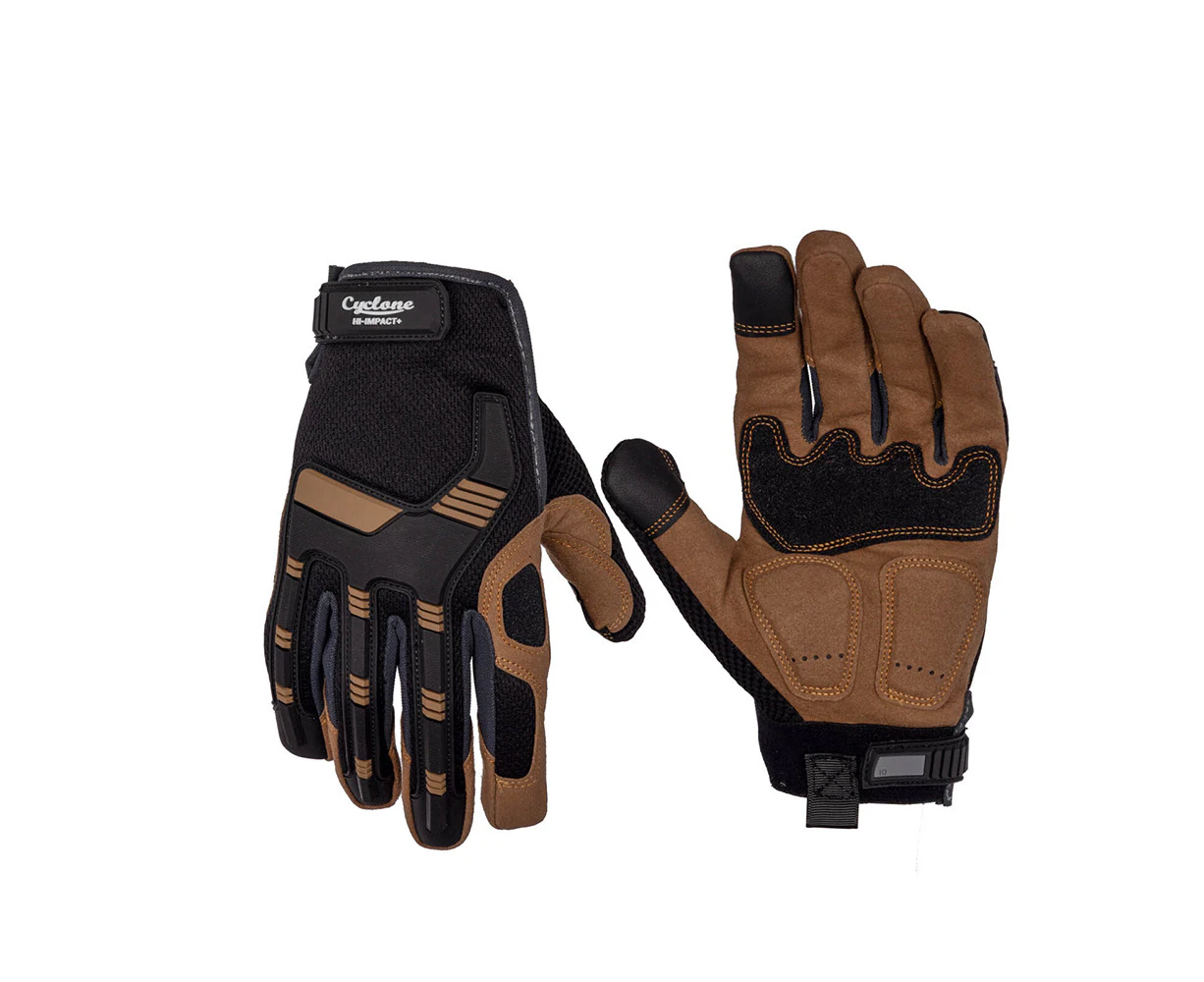 Cyclone Size XL Hi-Impact Padded Palm Gardening Gloves Leather Black/Brown