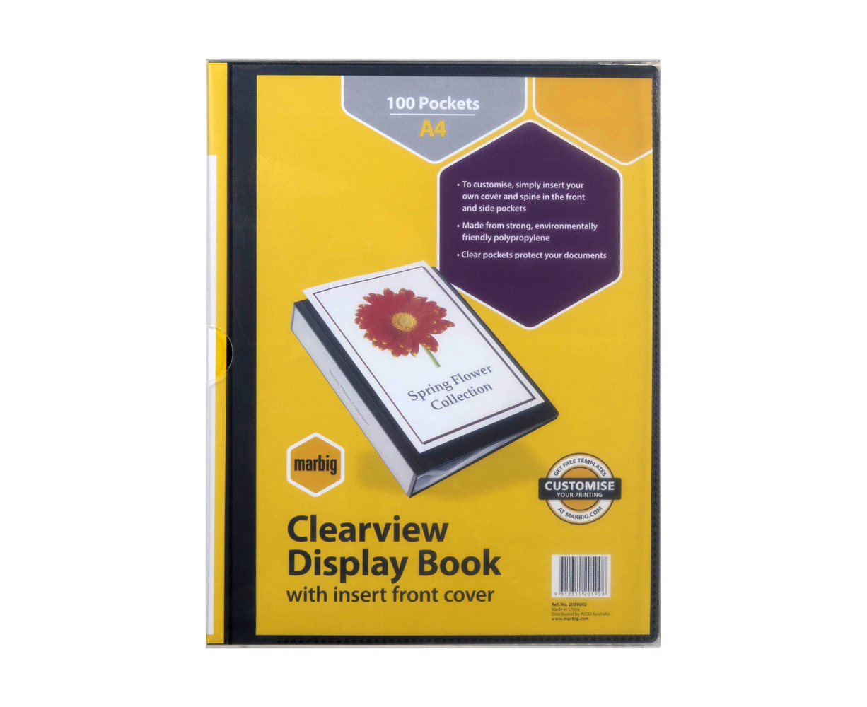 Marbig Clearview 100-Pocket Non-Refillable A4 File Display Book Folder Black