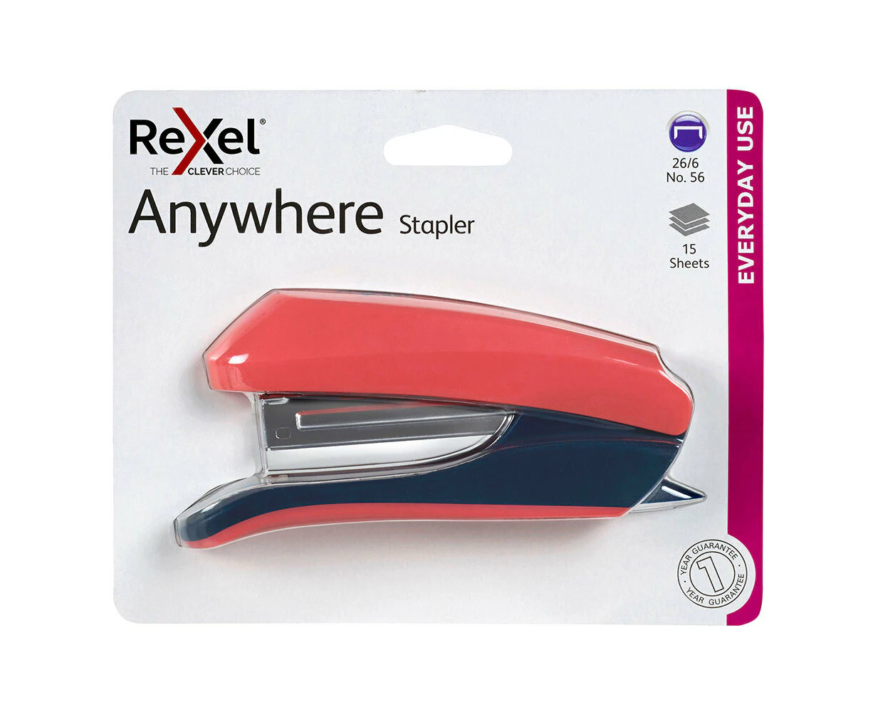 Rexel Anywhere 15 Sheets Half Strip Stapler Coral Home/Office/Work Stationery